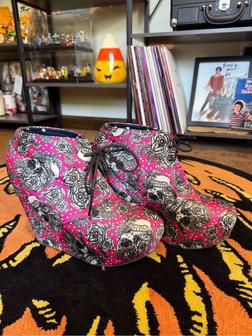 Rare Iron Fist Skull Floral Platform Wedge Booties